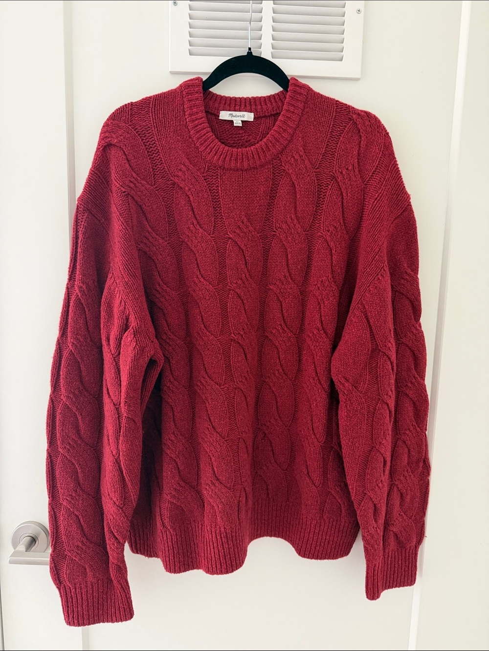Madewell Cable Knit Wool Crewneck Sweater - Red